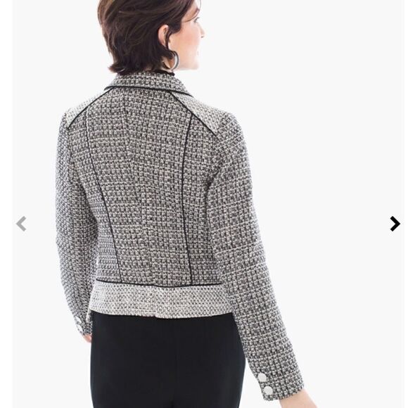 Chicos black label coated black white tweed jacket color block size 1 - Picture 3 of 10